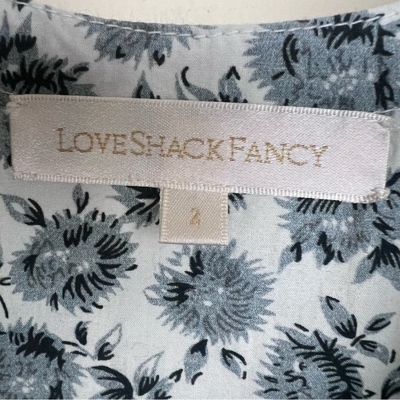 LoveShackFancy Paris Dandelion-Print Puff-Sleeve Mini A-Line Dress 2 Gray White - Picture 11 of 14